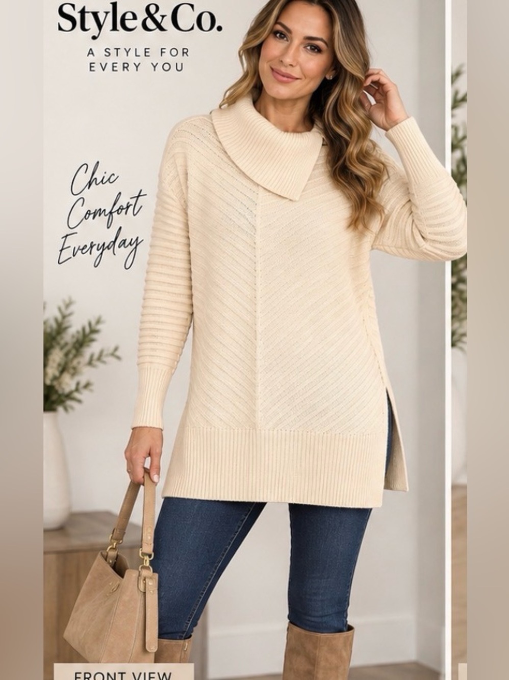 26” ptp Every You Women's Cowl Neck Sweater Cream